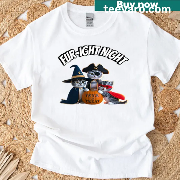Halloween T-shirt with cute kittens in costumes illustration
