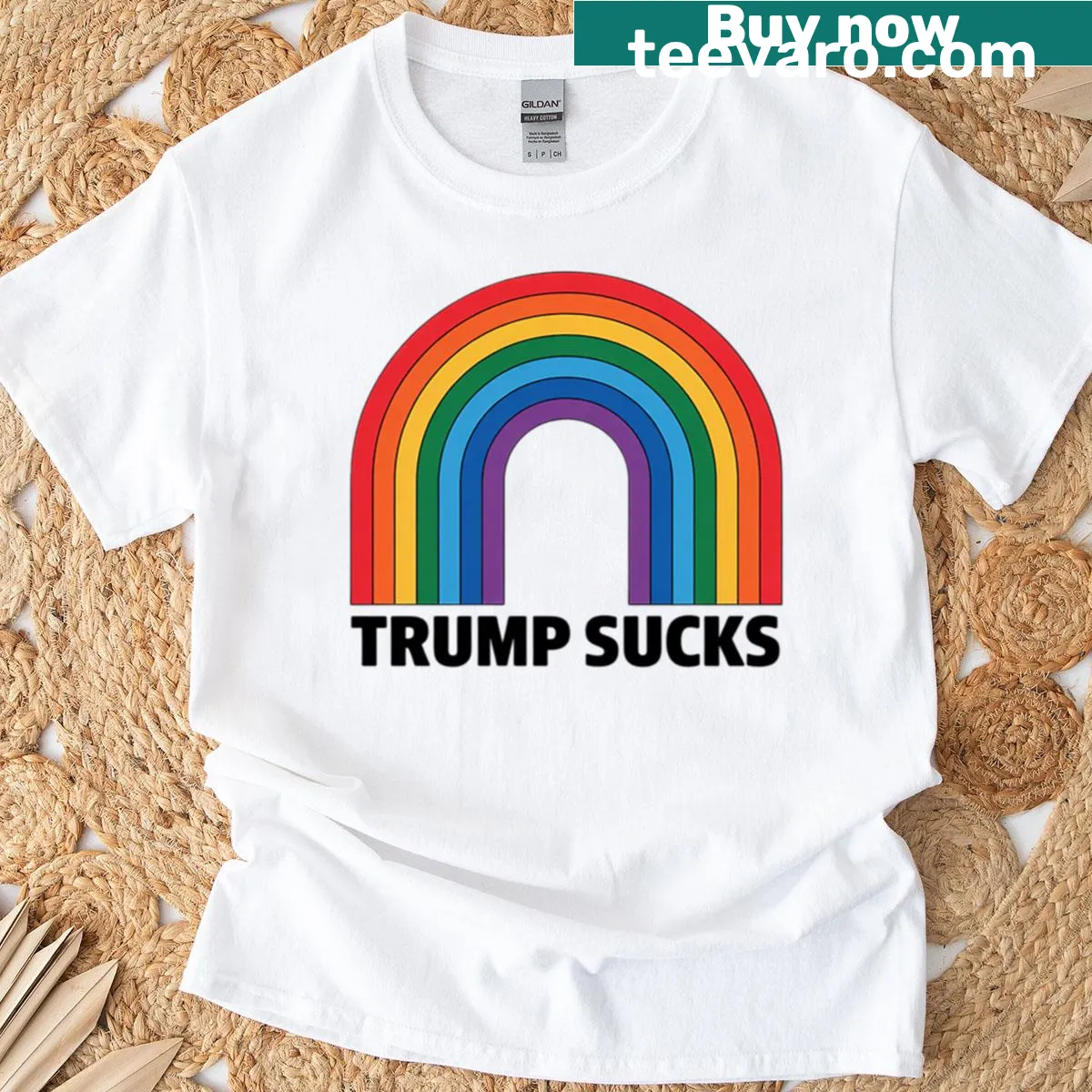 Anti-Trump LGBT T-shirt with rainbow design — on a men's t-shirt