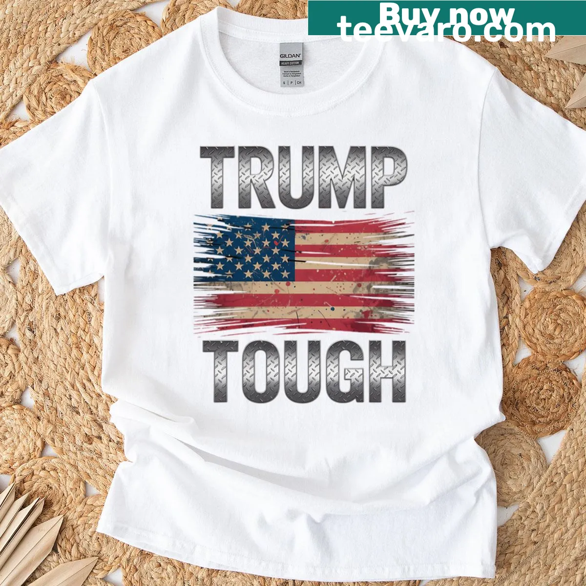 Trump Tough T-shirt with bold typography slogan — on a men's t-shirt