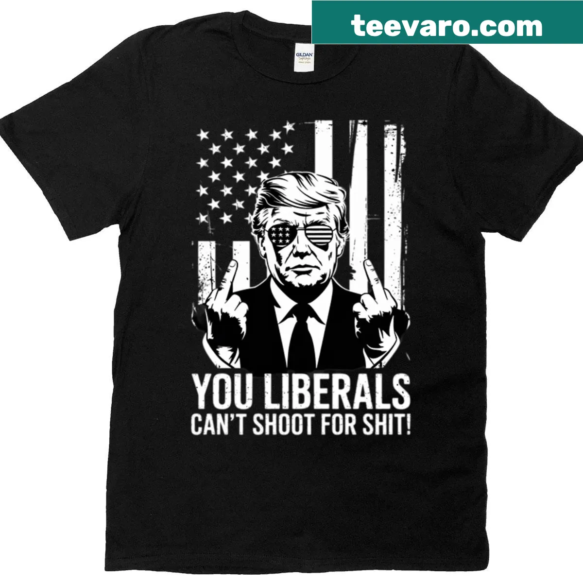 Political T-shirt with American flag and edgy text design — on a men's t-shirt