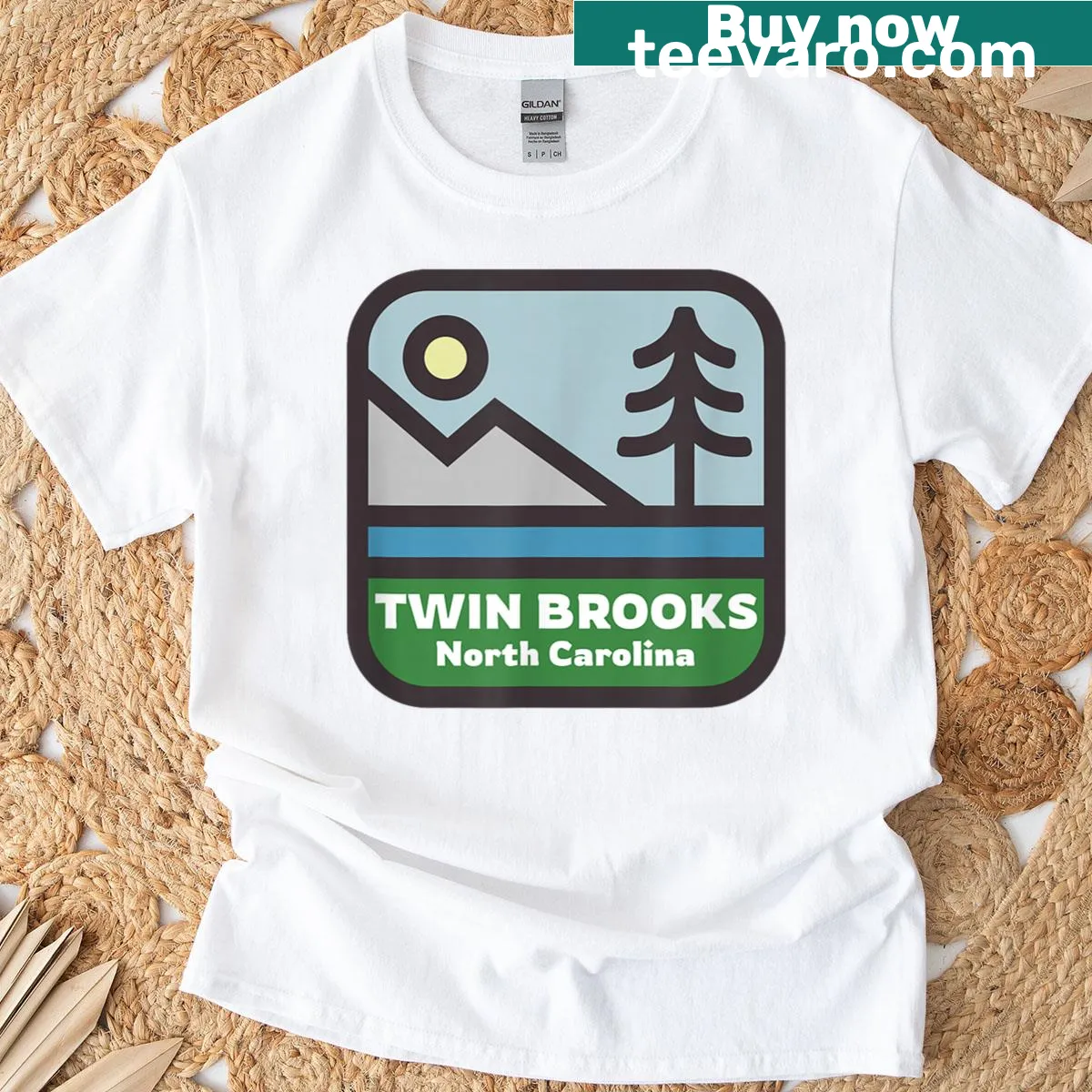Twin Brooks NC t-shirt with illustration of mountains — on a men's t-shirt