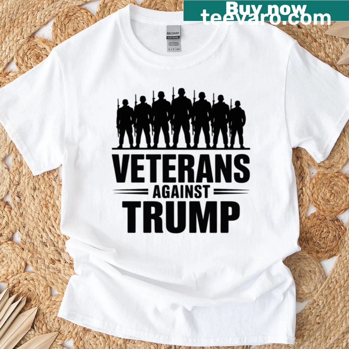 Typographic design stating Veterans Against Trump on a t-shirt — on a men's t-shirt