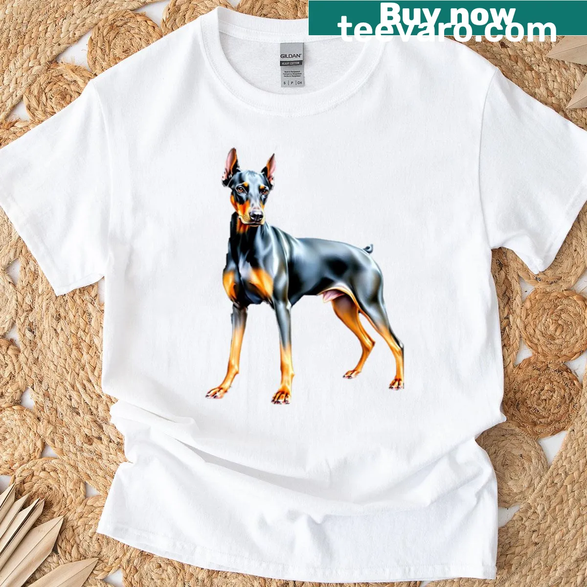 Art print of a Doberman on a t-shirt — on a men's t-shirt