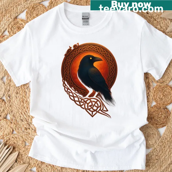 Norse mythology T-shirt with Viking raven knotwork illustration
