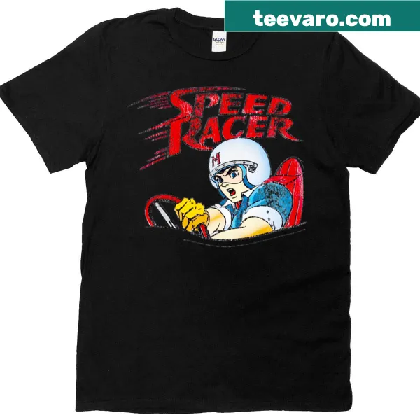 Distressed vintage tee featuring an anime driver in a racing scene.