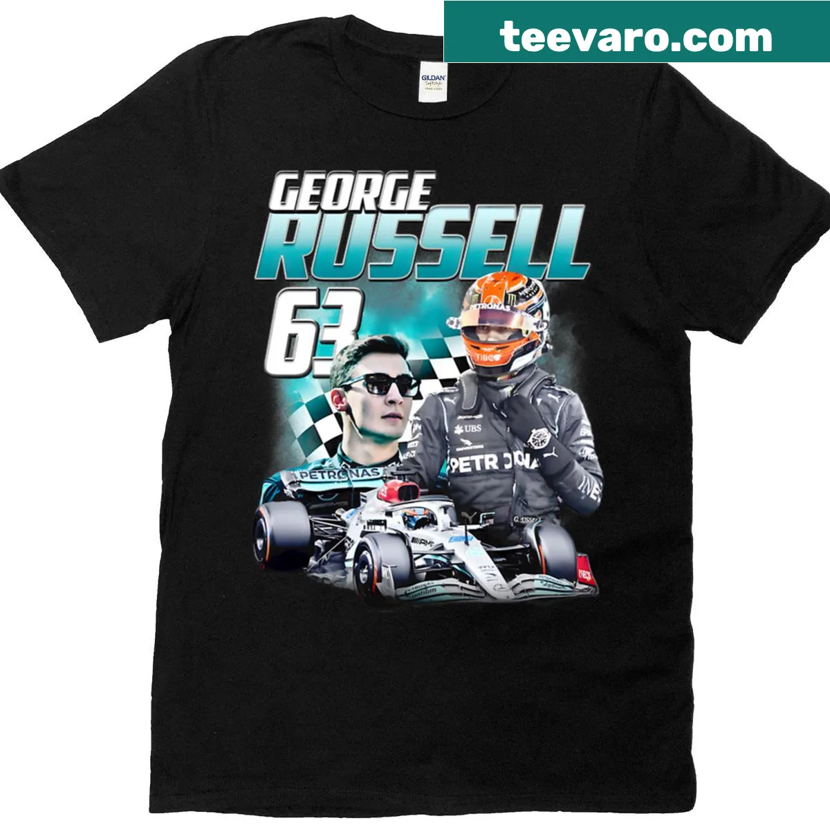 Vintage race car driver t-shirt featuring number 63 graphic — on a men's t-shirt