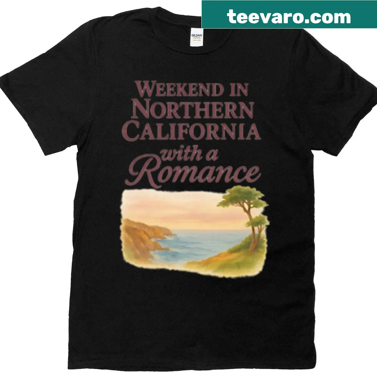 Typography design celebrating a romantic weekend in Northern California — on a men's t-shirt