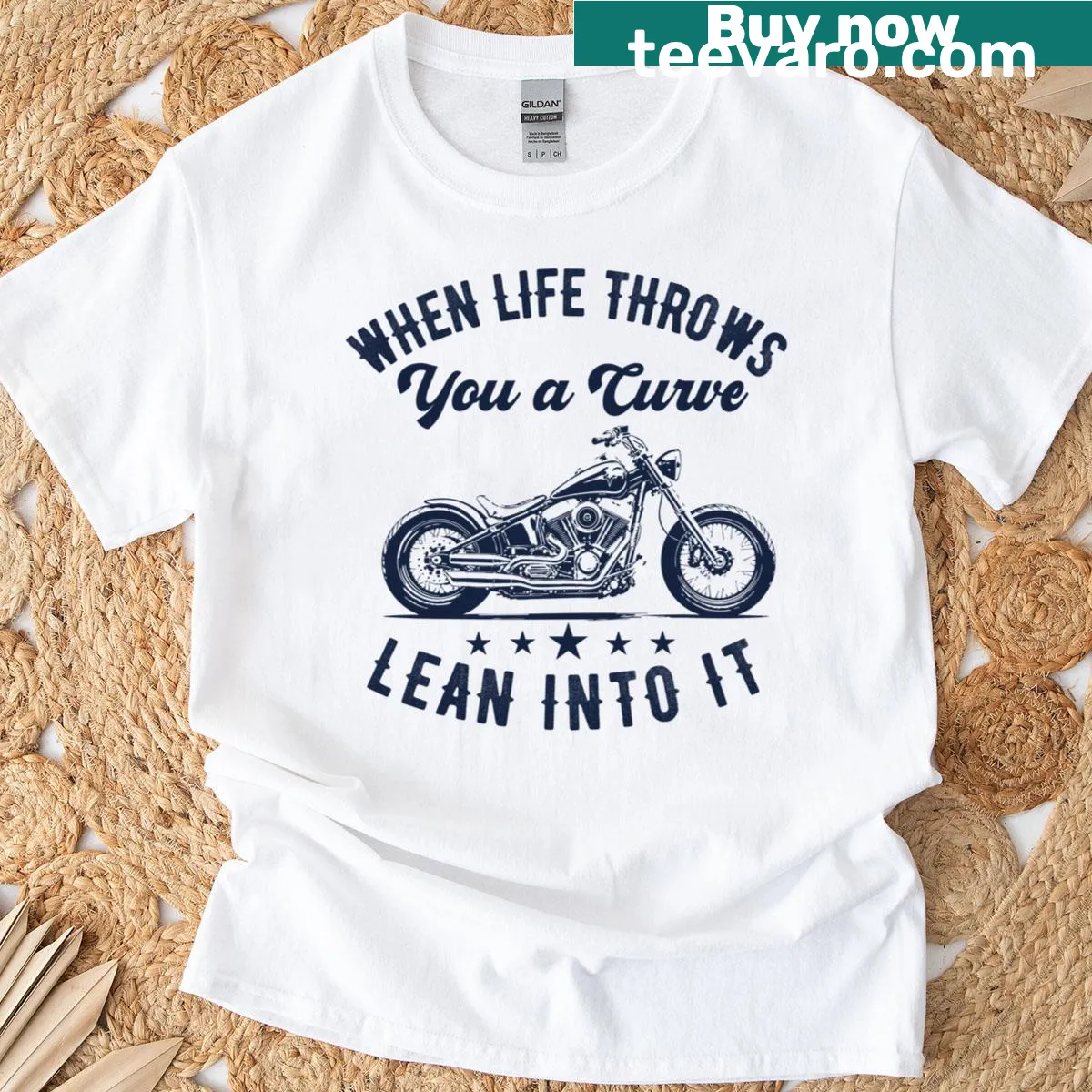 Biker T-shirt with humorous typography about life and curves — on a men's t-shirt