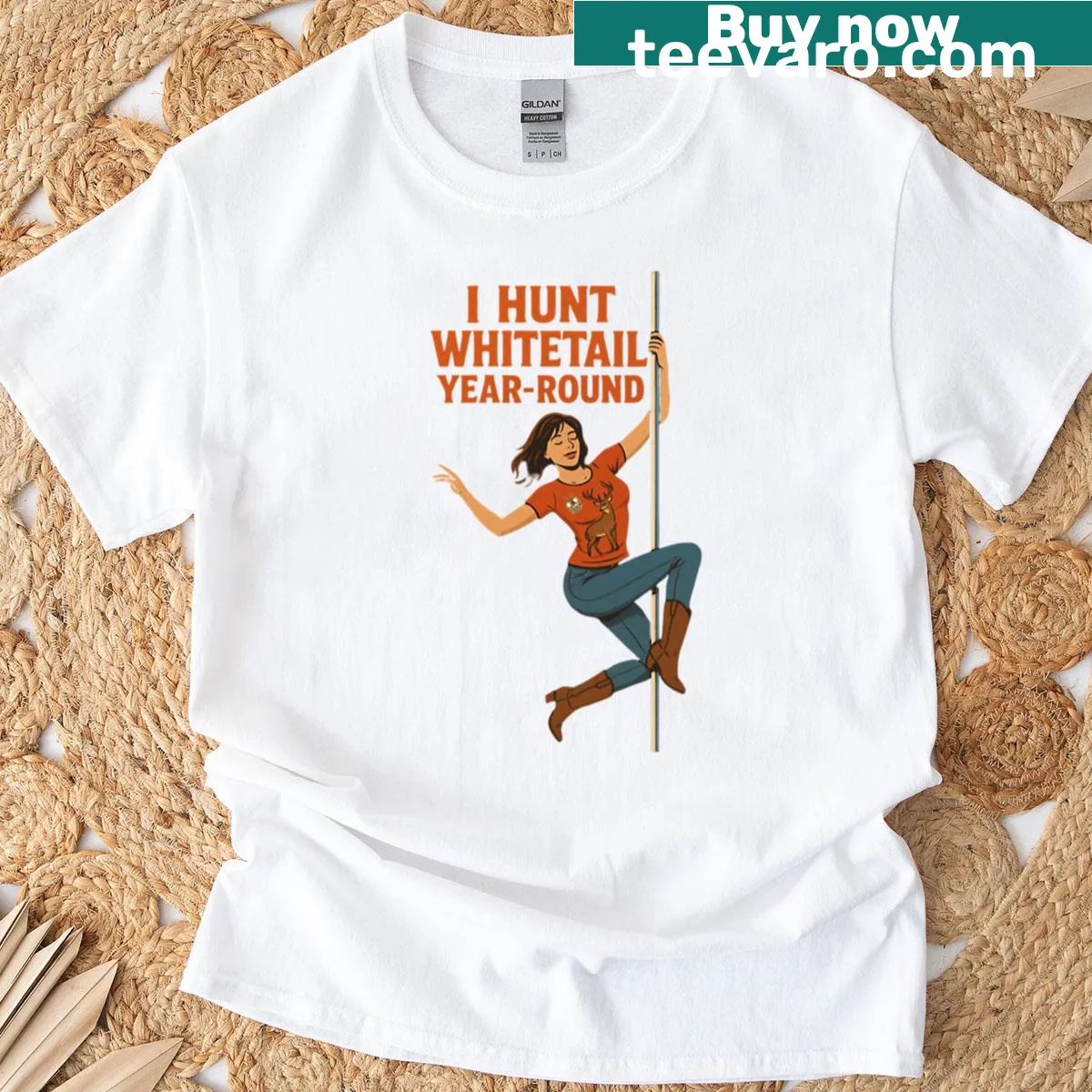 T-shirt with an illustration of a whitetail deer in nature — on a men's t-shirt