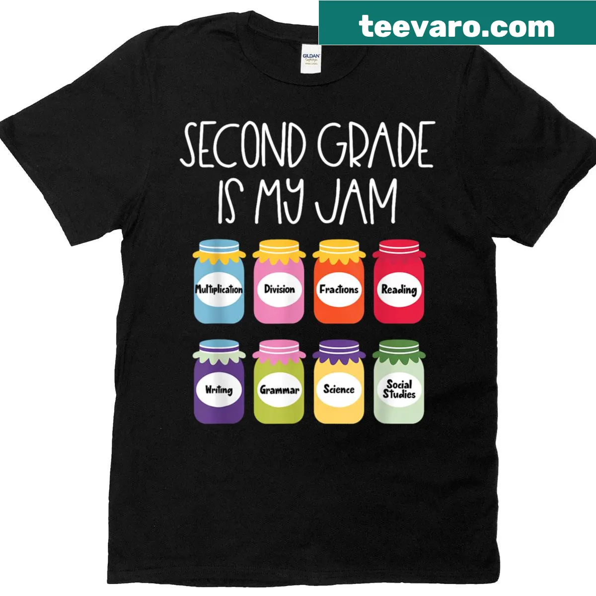 Typography T-shirt for second-grade teachers with strawberry graphic — on a men's t-shirt