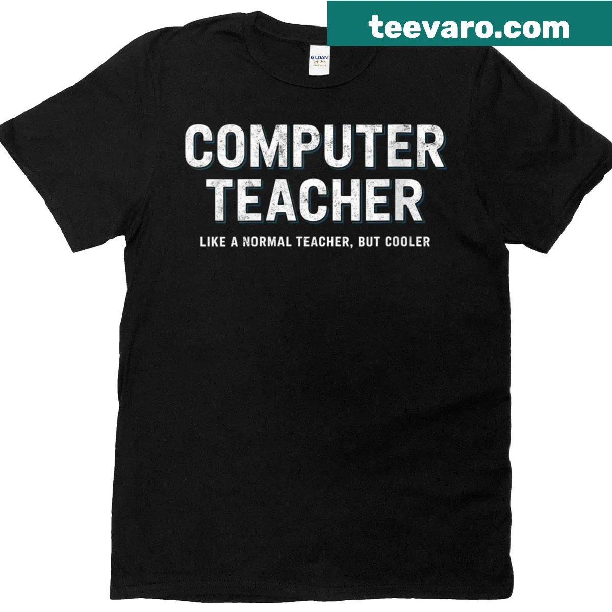 Playful shirt stating 'Like A Normal Teacher But Much Cooler' for computer teachers — on a men's t-shirt