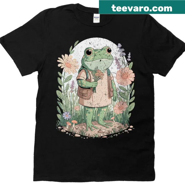Cottagecore frog and flowers t-shirt in whimsical art style