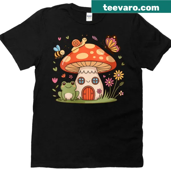 Cute fairycore frog and mushrooms t-shirt for women