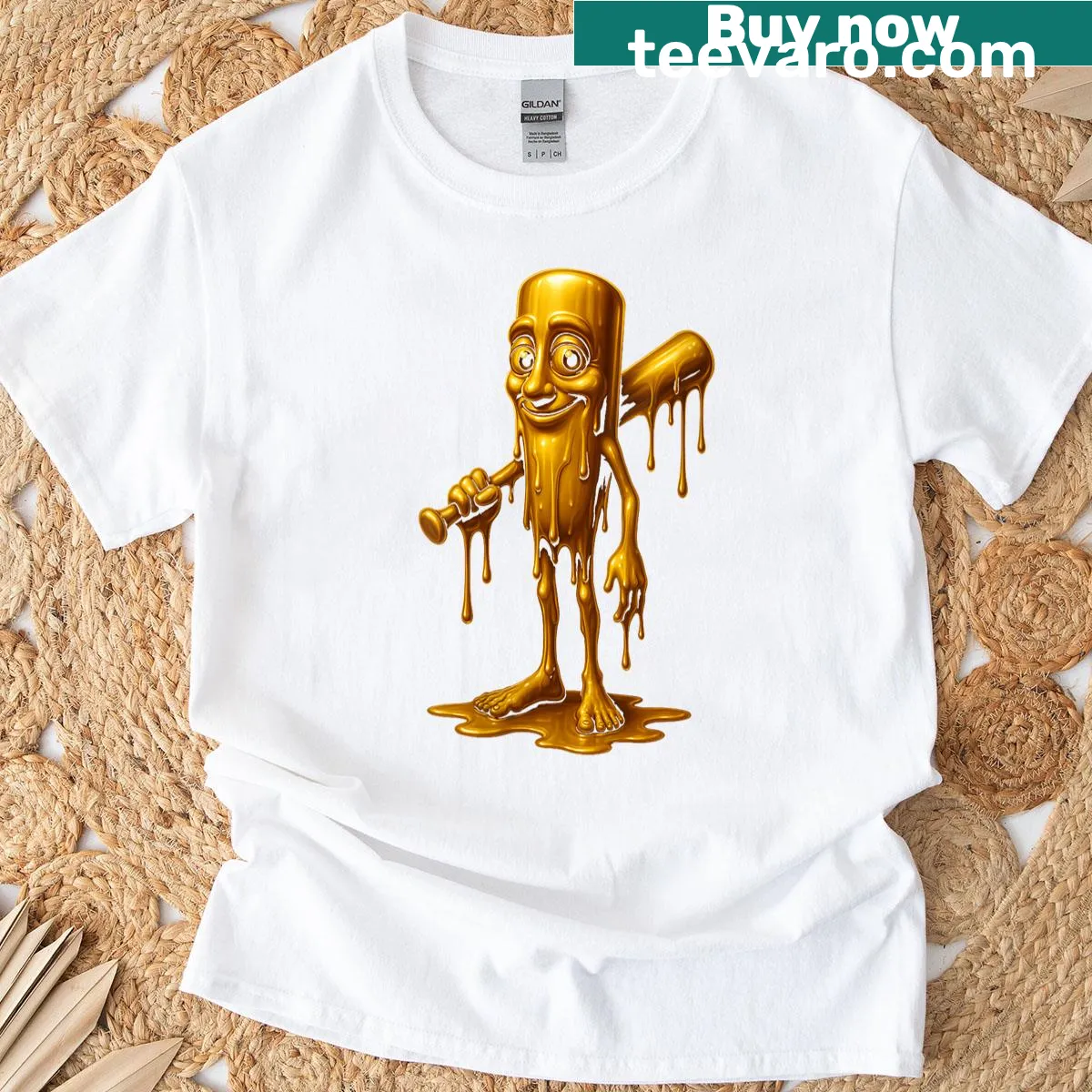 Funny cartoon melting design on women's shirt with humorous text — on a men's t-shirt