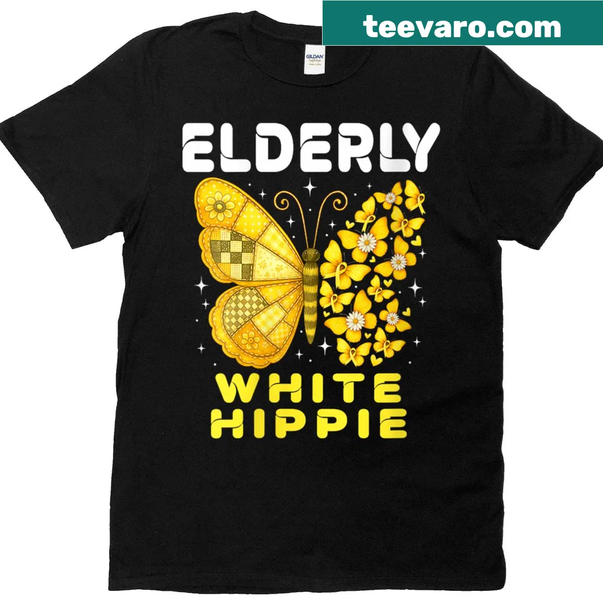 Illustration T-shirt with butterfly design for seniors — on a men's t-shirt