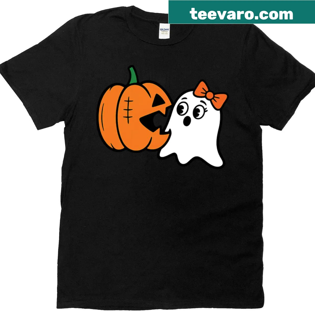 Vintage pumpkin ghost graphic on a Halloween t-shirt for women. — on a men's t-shirt