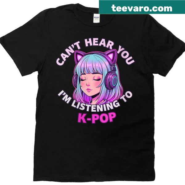 Playful K-pop graphic on a t-shirt for girls and teens.