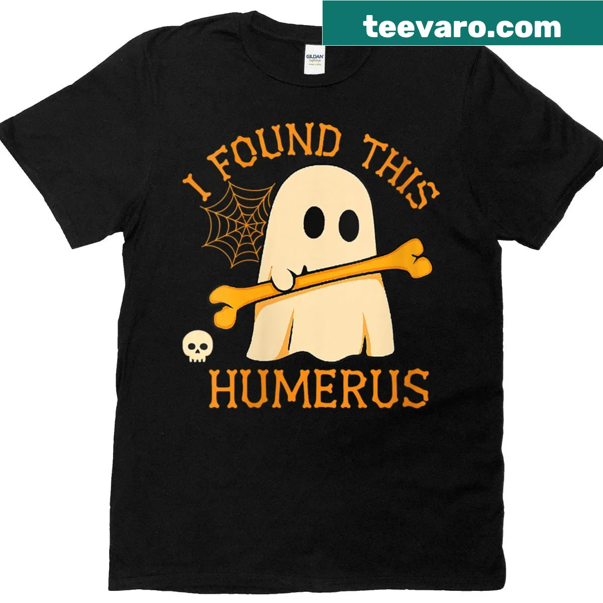 Funny ghost graphic with a bone and pun on a Halloween t-shirt. — on a men's t-shirt