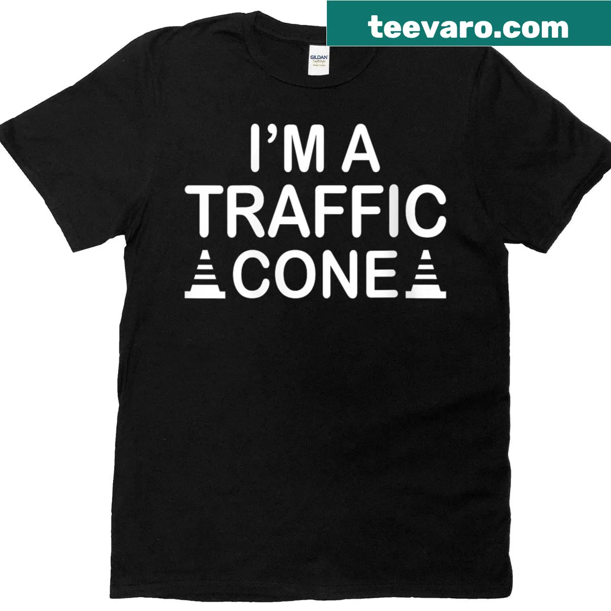 Halloween shirt featuring a humorous traffic cone costume design — on a men's t-shirt