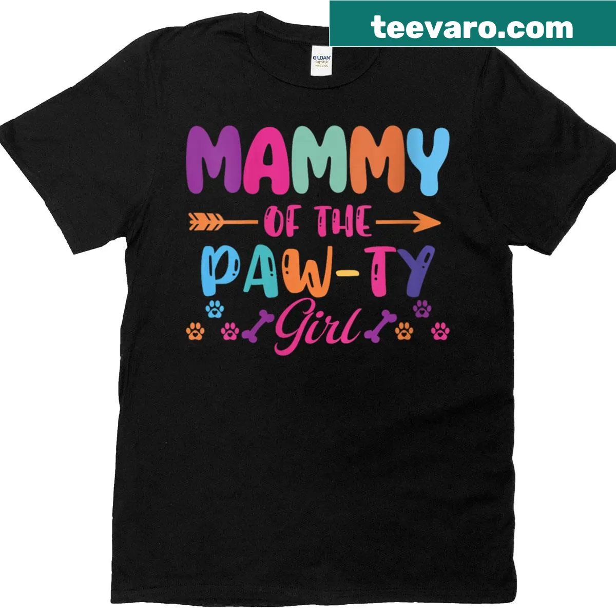 Birthday themed women's t-shirt with 'Mammy Of The Paw-ty' text — on a men's t-shirt