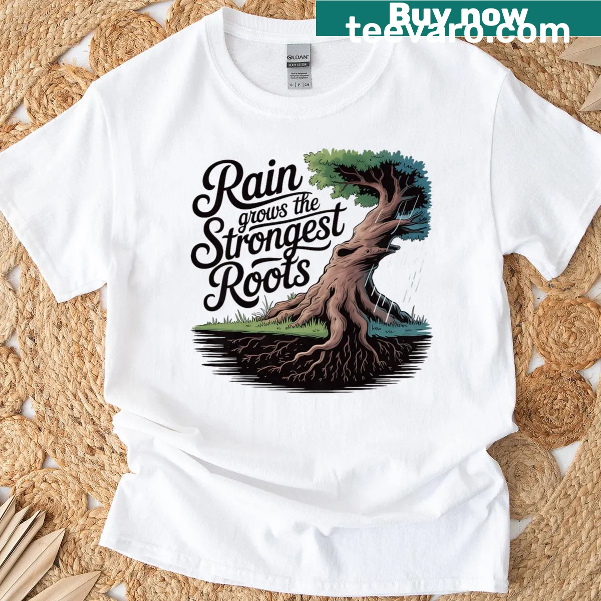 Inspirational shirt with nature-themed text about strength — on a men's t-shirt
