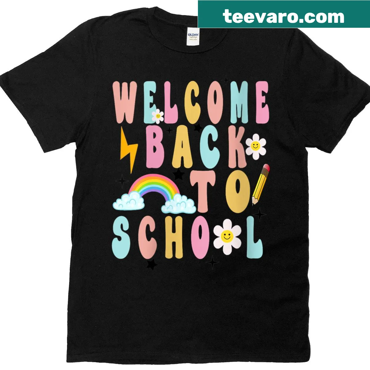 Teacher appreciation t-shirt with retro 'Welcome Back To Class' graphic — on a men's t-shirt