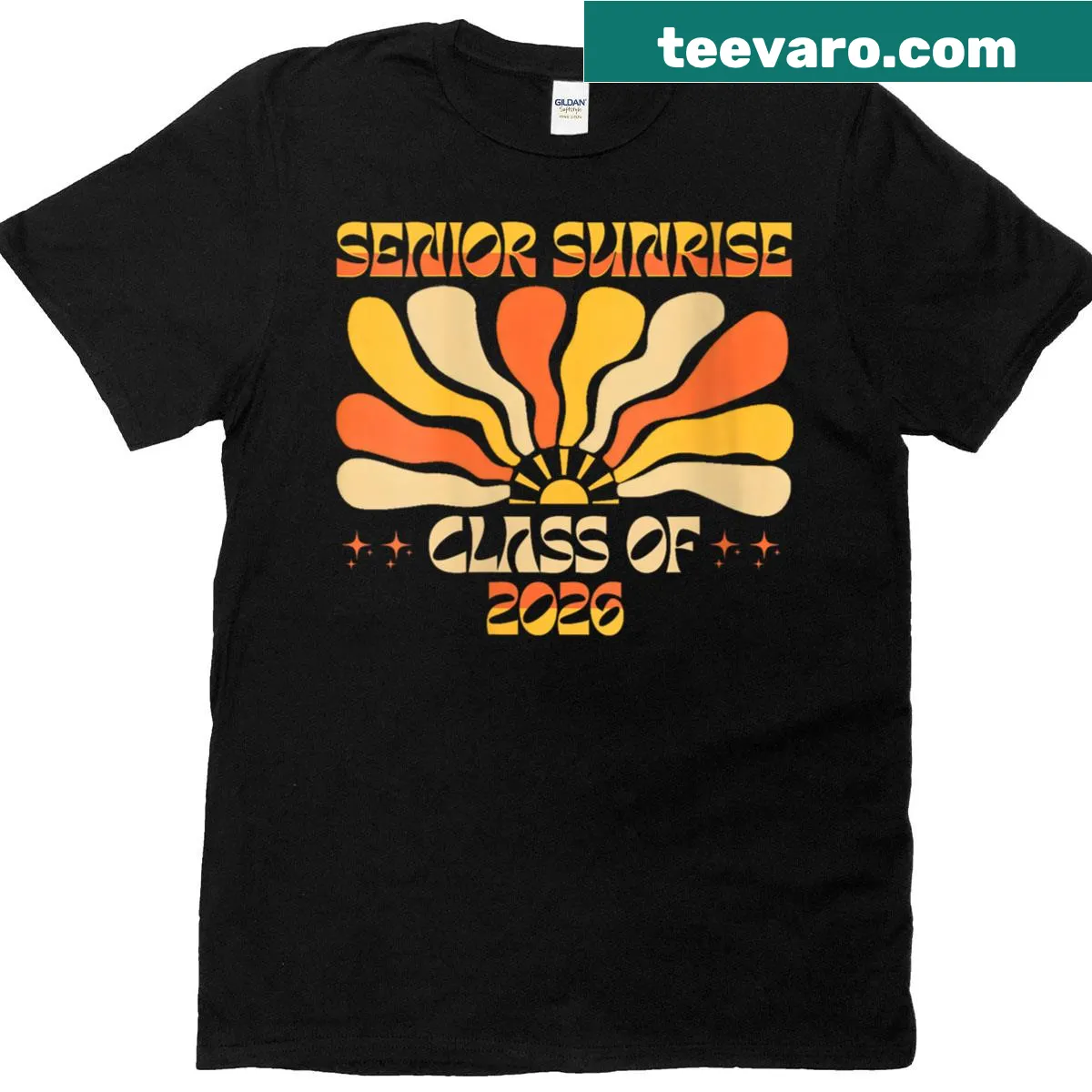 Retro t-shirt celebrating senior year with 'Senior Sunrise 2026' graphic — on a men's t-shirt