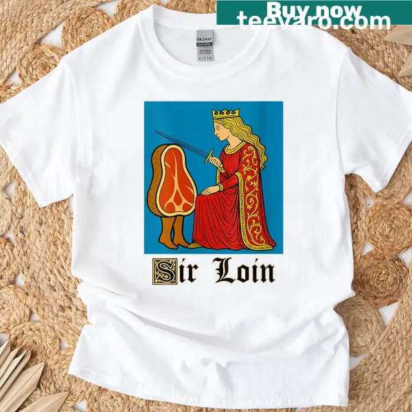 Cartoon graphic T-shirt with Sir Loin pun design