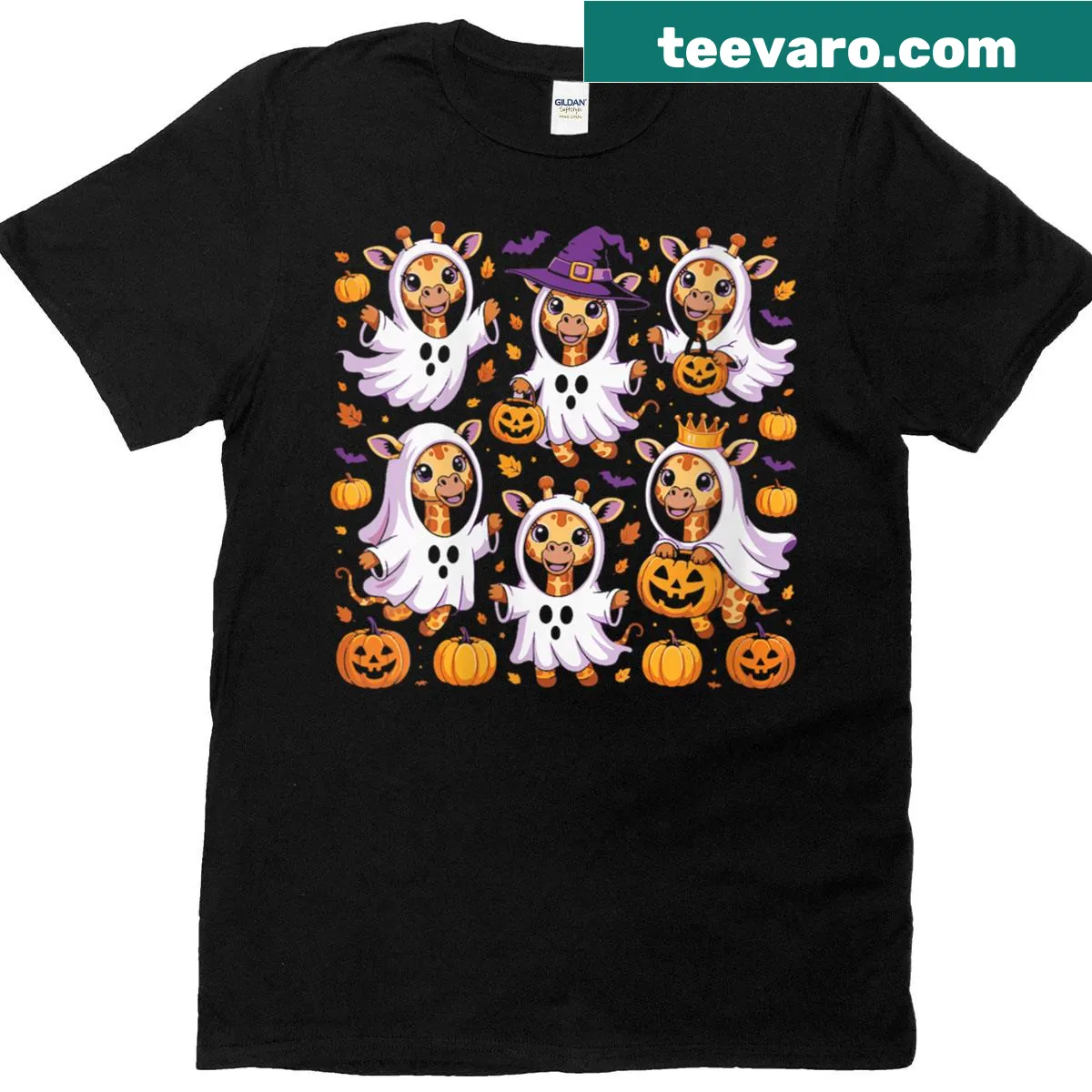 Cartoon ghost giraffe graphic T-shirt for Halloween. — on a men's t-shirt