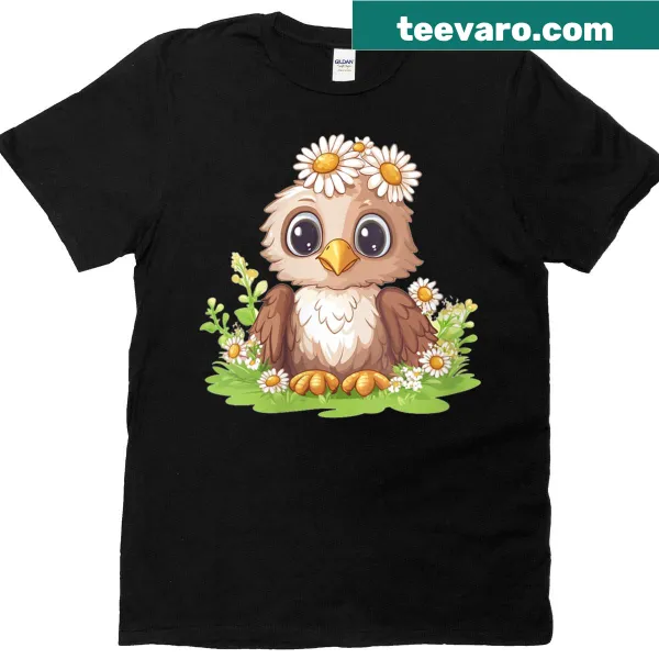 Cute t-shirt featuring an eagle in a flower costume with daisies