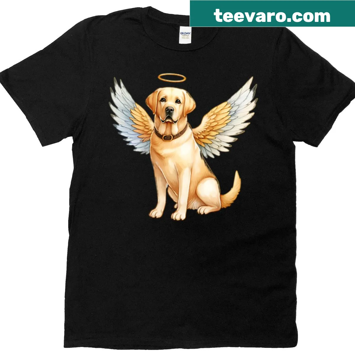 Illustration of a yellow Labrador Retriever as an angel on a T-shirt — on a men's t-shirt