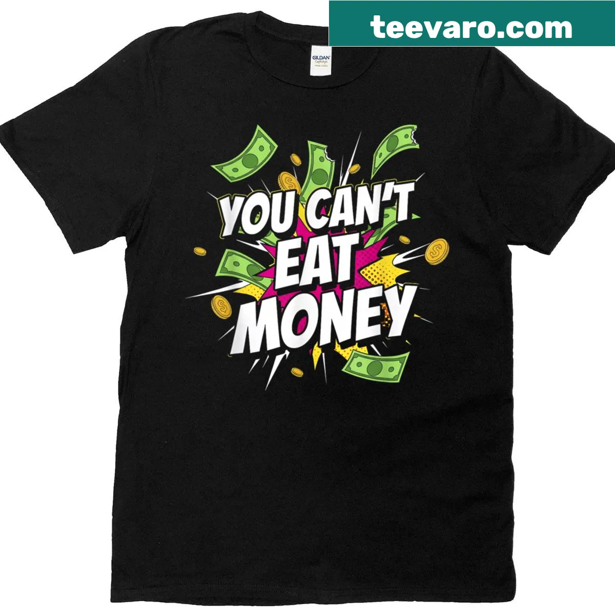 Vintage distressed tee stating 'You Can't Eat Money' in bold text — on a men's t-shirt