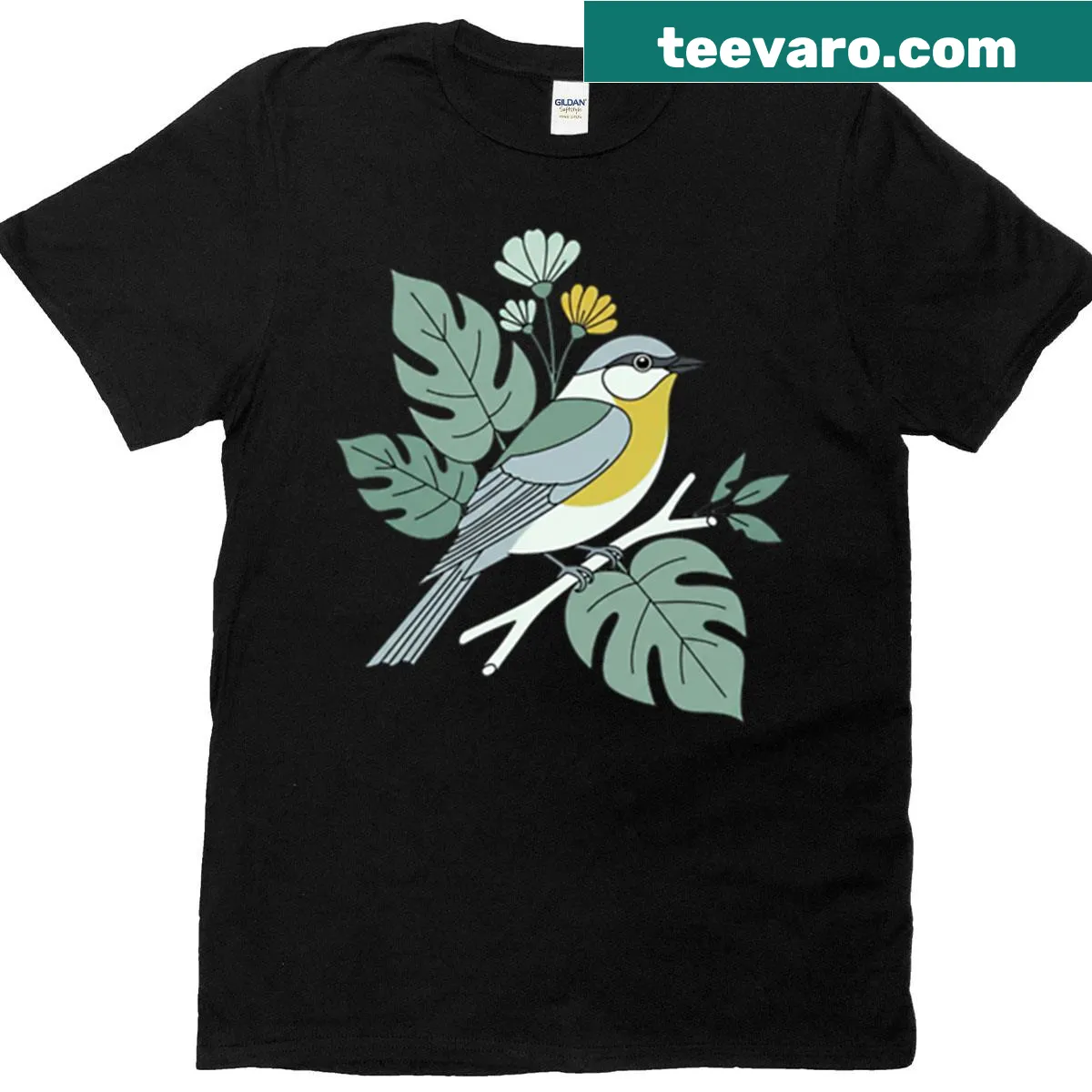 Serene shirt featuring art titled A Peaceful Perch by Lov Verman — on a men's t-shirt