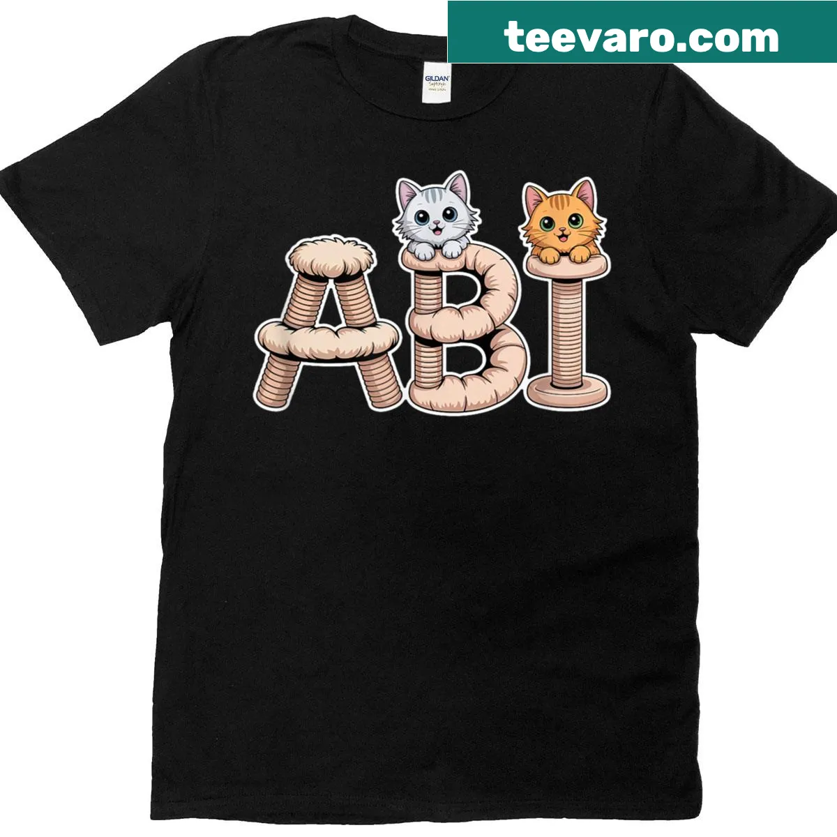 Cute personalized cat tree t-shirt with custom name design — on a men's t-shirt