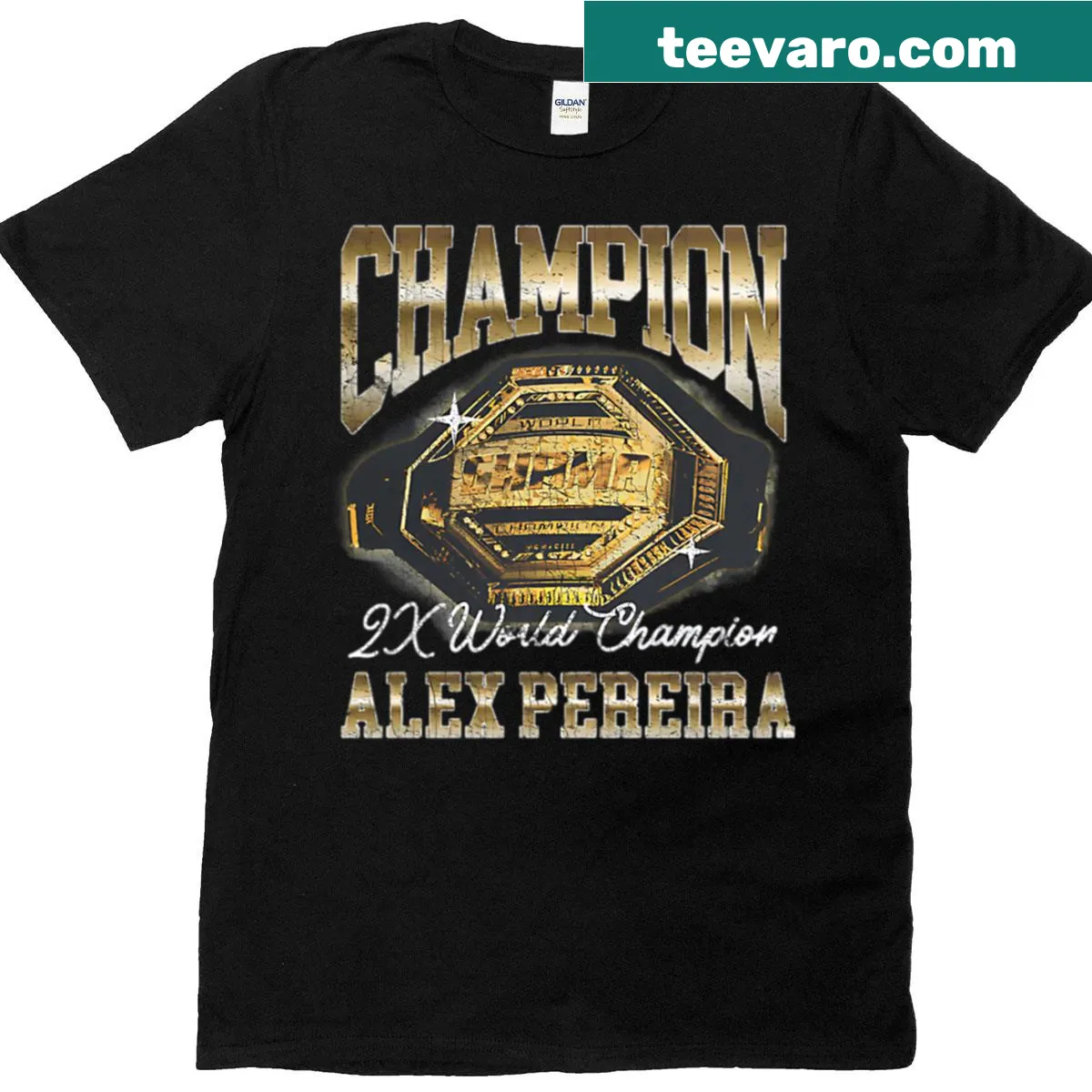 Alex Pereira two-time world champion graphic T-shirt — on a men's t-shirt