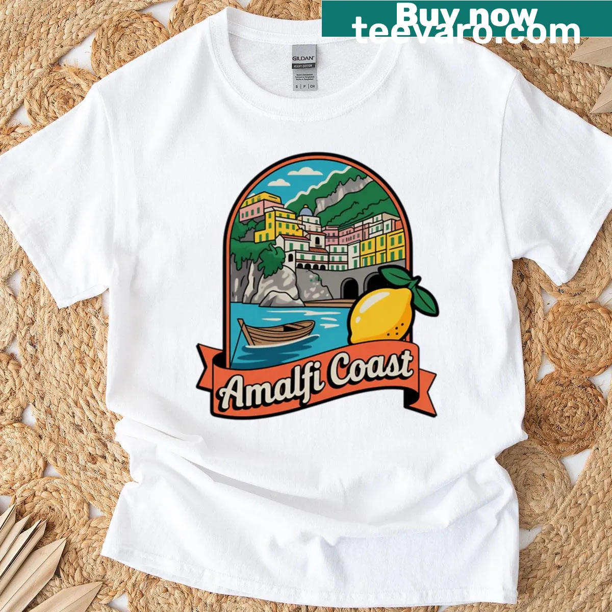 Retro badge design inspired by the Amalfi Coast on a T-shirt — on a men's t-shirt