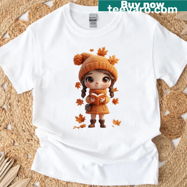 Oversized T-shirt with autumn bookshop escape graphic