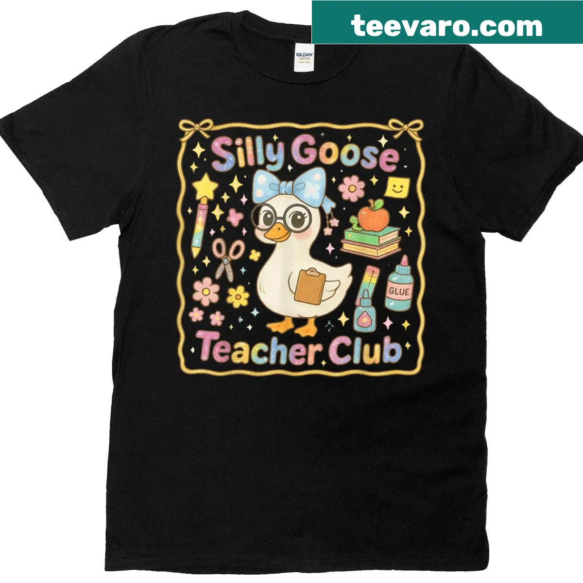 Funny back-to-school t-shirt with a quirky goose design — on a men's t-shirt