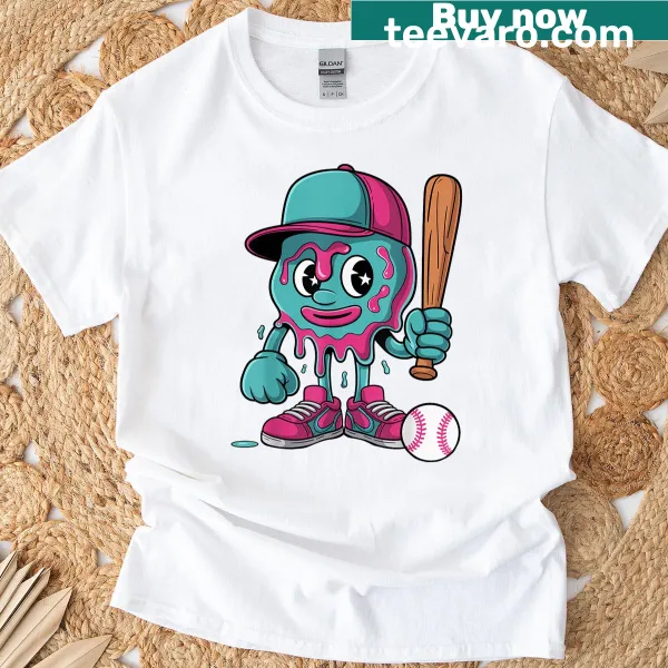 Illustrated youth T-shirt with baseball and ice cream design