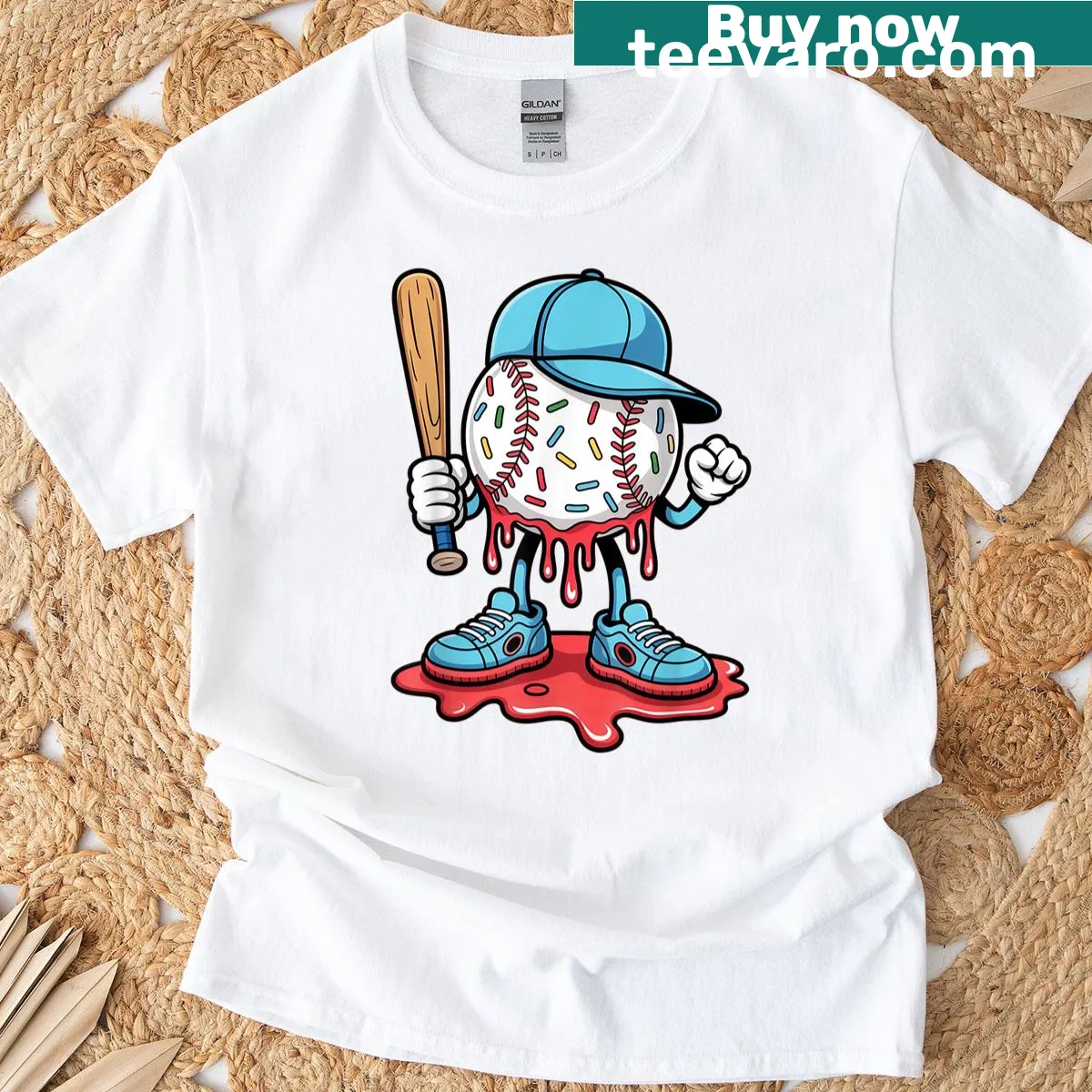Youth baseball and ice cream graphic T-shirt — on a men's t-shirt