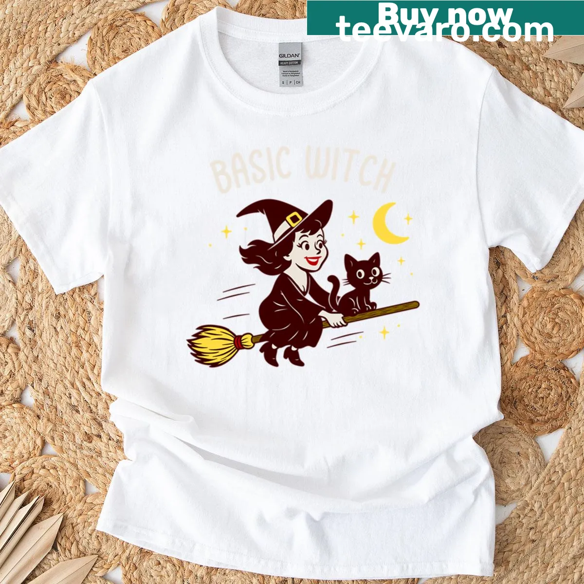 Oversized T-shirt featuring a whimsical witch graphic — on a men's t-shirt