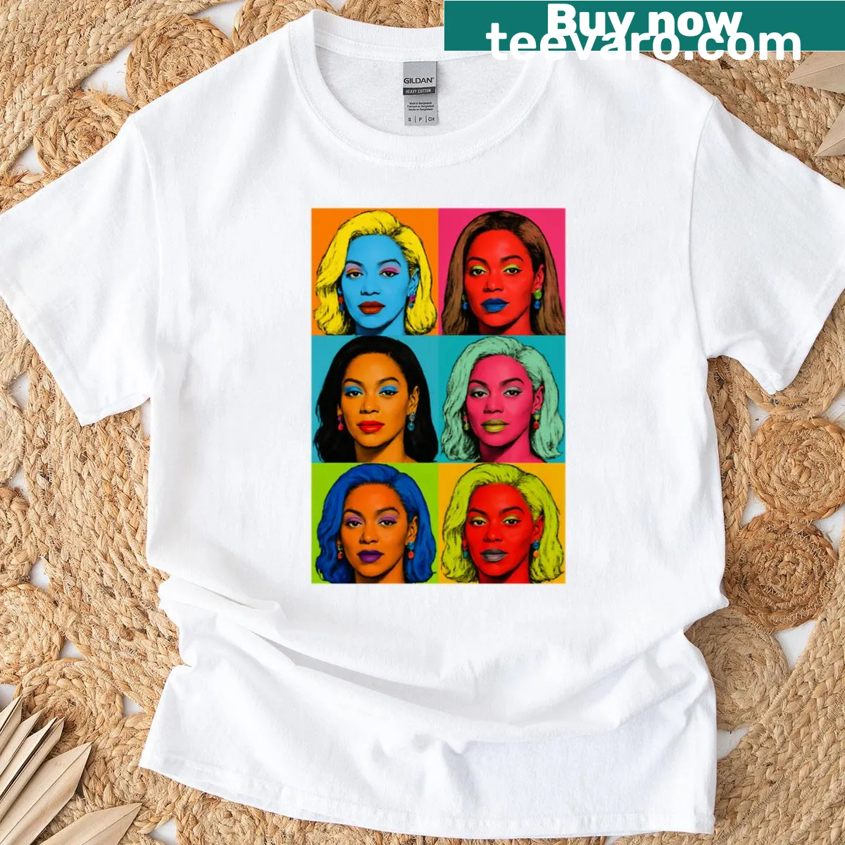 Oversized T-shirt featuring a playful graphic inspired by Beyonc and Andy Warhol — on a men's t-shirt