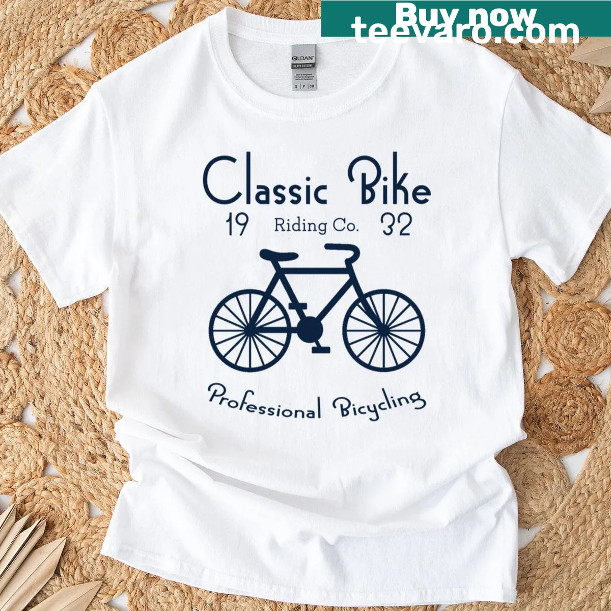 Vintage cycling design t-shirt from Bike Riding Co 1932 — on a men's t-shirt