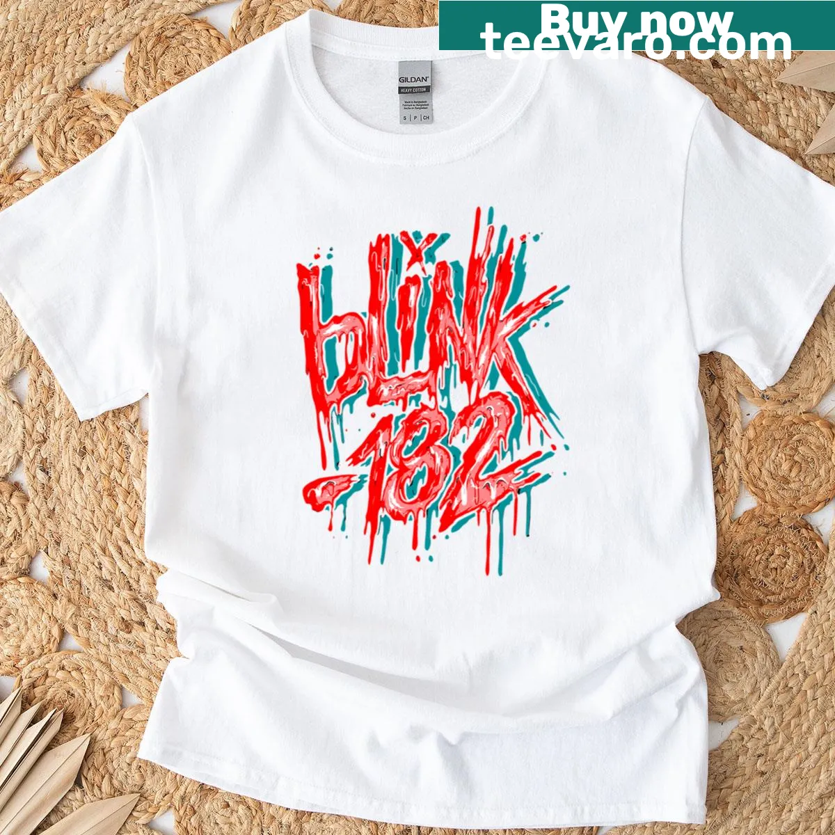 Vintage-style T-shirt featuring a retro Blink-182 graphic — on a men's t-shirt