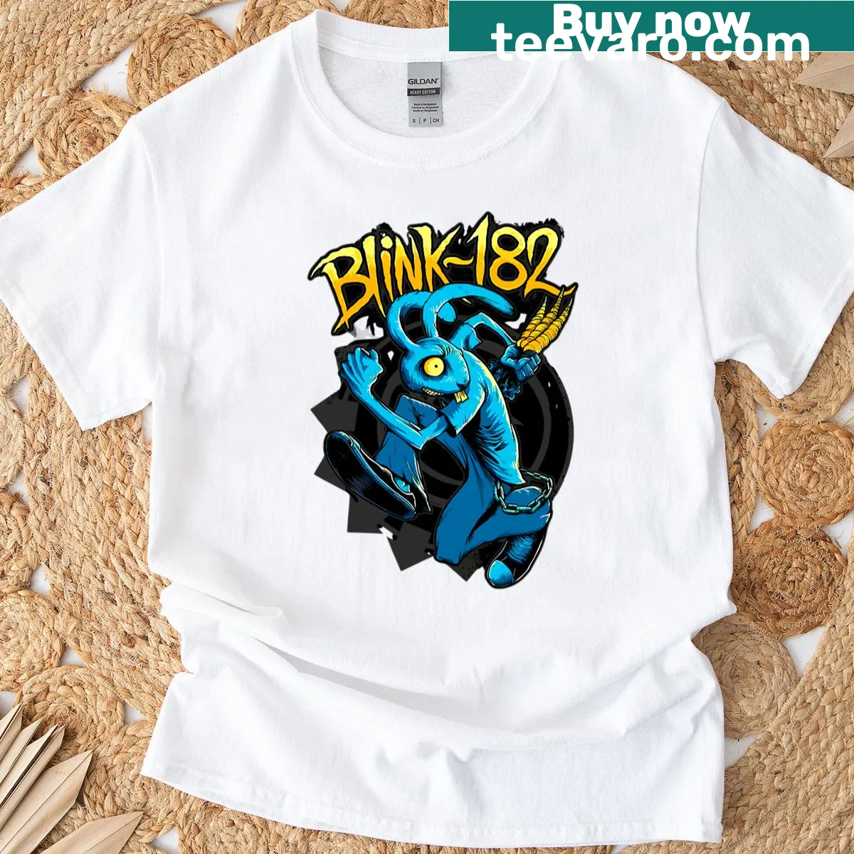 Illustrated design featuring Blink 182's iconic style on a T-shirt — on a men's t-shirt