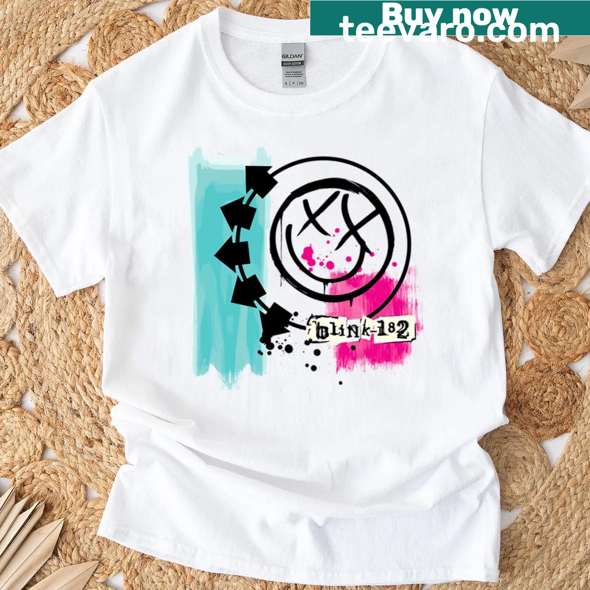 Stylish graphic celebrating Blink 182 on a retro T-shirt. — on a men's t-shirt