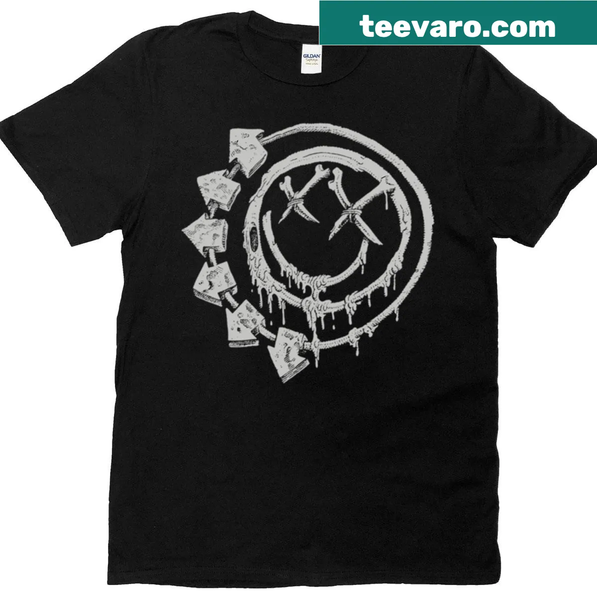 Illustrative Blink 182 band T-shirt design, perfect for music lovers — on a men's t-shirt