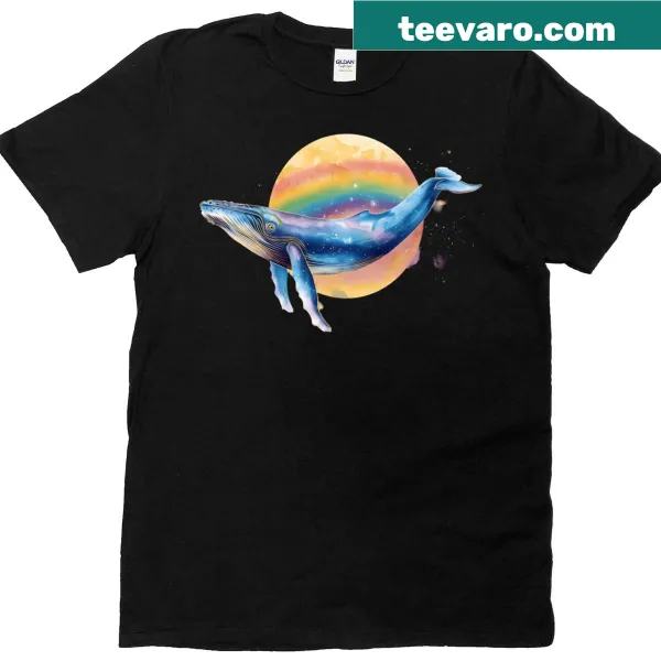 T-shirt featuring an illustrated blue whale design