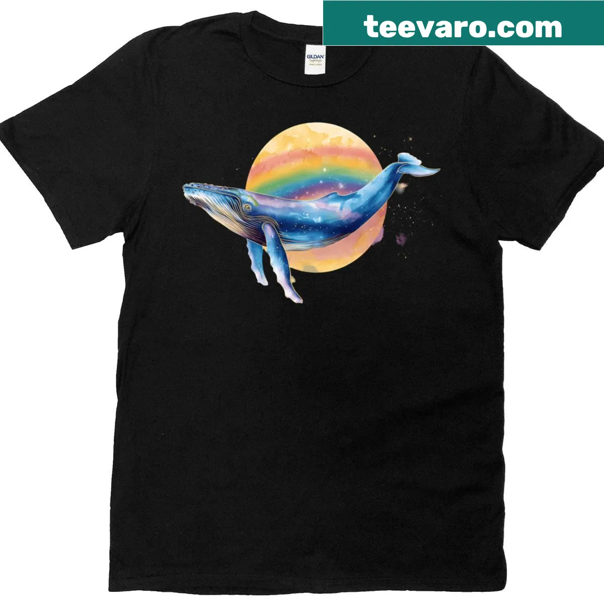 T-shirt featuring an illustrated blue whale design — on a men's t-shirt