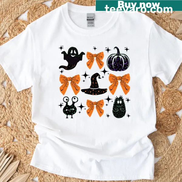 Cute ghost ribbon graphic on a Halloween t-shirt